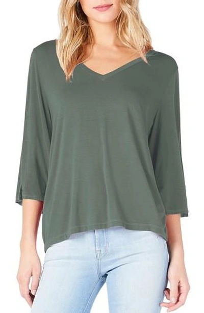 Michael Stars Slit Sleeve V-neck Tee In Basil