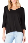 Michael Stars Slit Sleeve V-neck Tee In Black