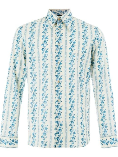 Gucci Floral And Logo-print Cotton-poplin Shirt In Light Blue