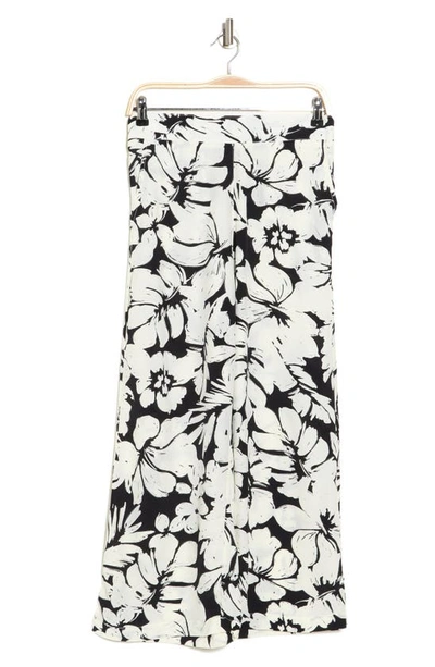 T Tahari Floral Ankle Crop Wide Leg Palazzo Pants In Ivory/blk Blown Out