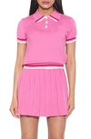 Alexia Admor Lena Stripe Short Sleeve Polo Sweater In Pink