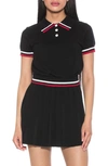 Alexia Admor Lena Stripe Short Sleeve Polo Sweater In Black