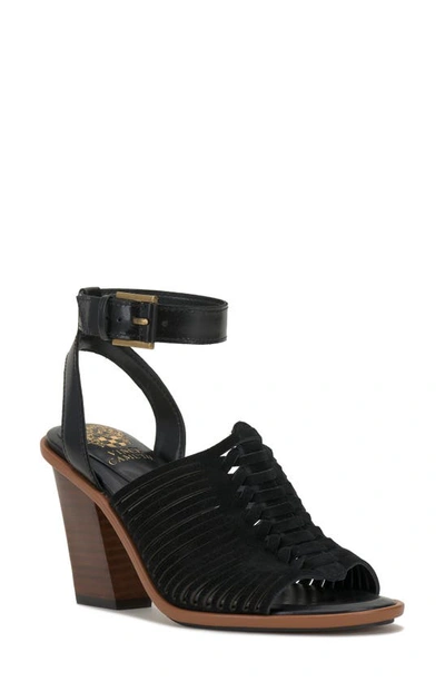 Vince Camuto Frenela Ankle-strap Woven City Sandals In Black Leather