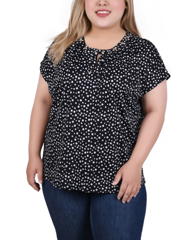 Ny Collection Plus Size Extended Sleeve Top With Grommets In Black Gold Harlie