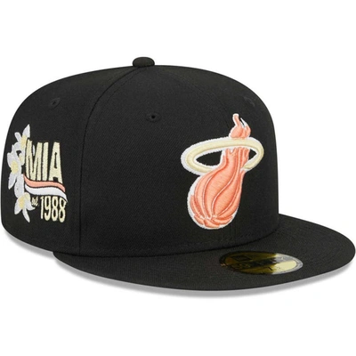 New Era Black Miami Heat Floral Side 59fifty Fitted Hat