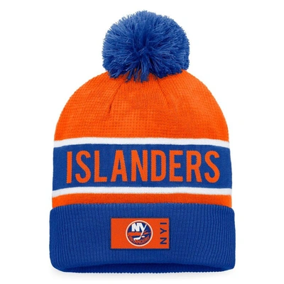 Fanatics Branded Royal/orange New York Islanders Authentic Pro Rink Cuffed Knit Hat With Pom In Royal,orange