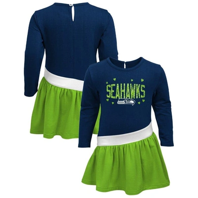 Outerstuff Kids' Girls Preschool Navy/neon Green Seattle Seahawks Heart To Heart Jersey Dress