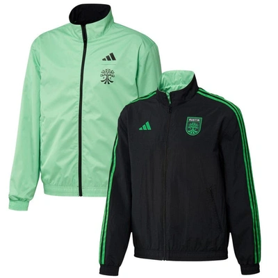 Adidas Originals Men's Adidas Black And Green Austin Fc 2023 On-field Anthem Full-zip Reversible Team Jacket In Black,green