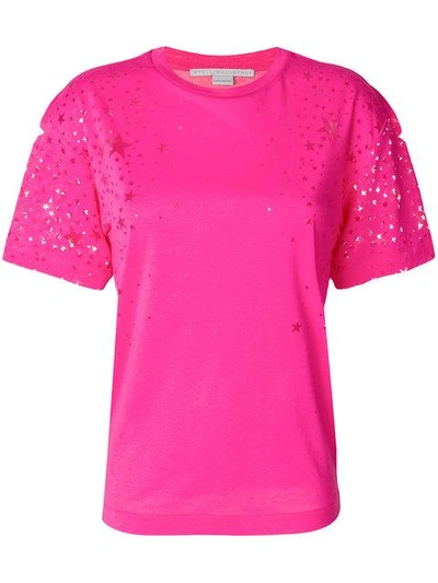 Stella Mccartney Pink Laser Cut Star T-shirt In Bright Pink