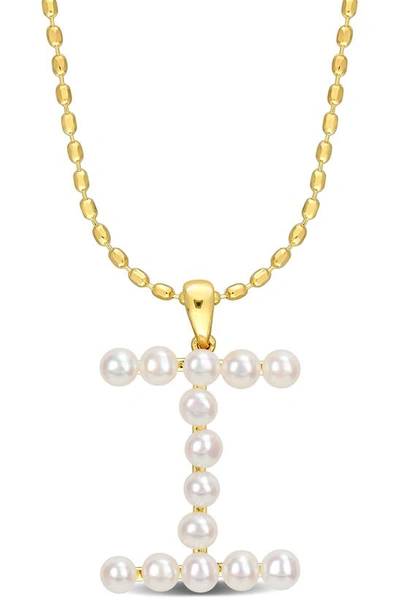 Delmar 3.5-4mm Freshwater Cultured Pearl Initial Pendant Necklace In Gold-i