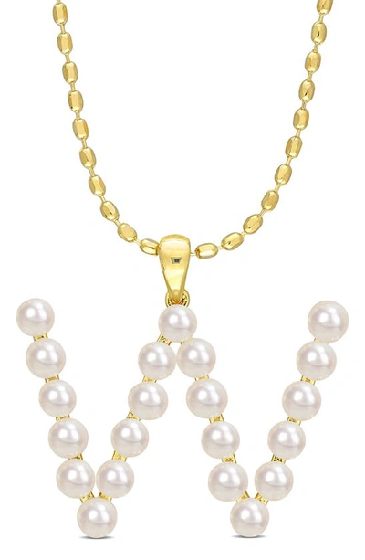 Delmar 3.5-4mm Freshwater Cultured Pearl Initial Pendant Necklace In Gold-w