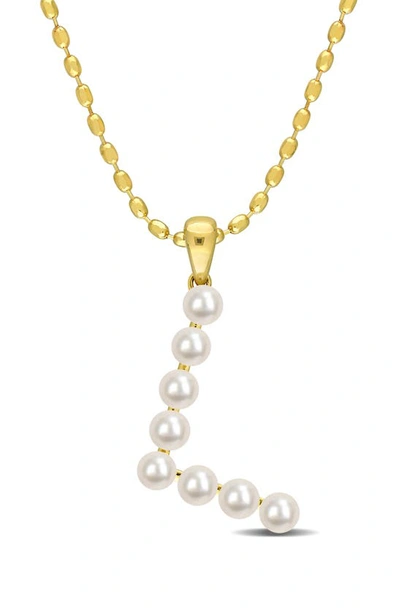Delmar 3.5-4mm Freshwater Cultured Pearl Initial Pendant Necklace In Gold-l