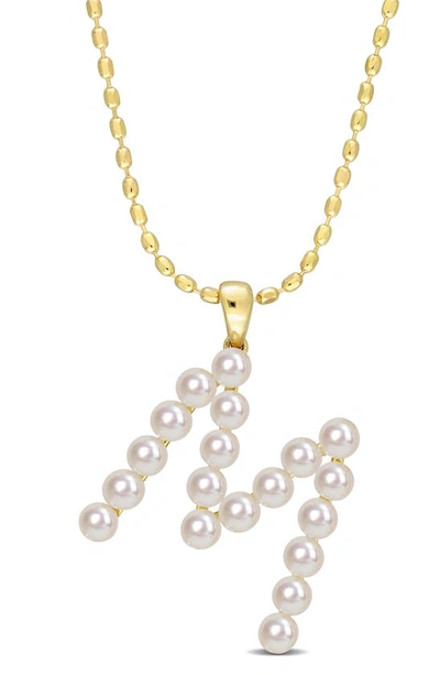 Delmar 3.5-4mm Freshwater Cultured Pearl Initial Pendant Necklace In Gold-m