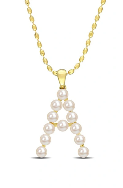 Delmar 3.5-4mm Freshwater Cultured Pearl Initial Pendant Necklace In Gold-a