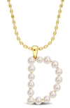 Delmar 3.5-4mm Freshwater Cultured Pearl Initial Pendant Necklace In Gold-d