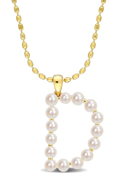 Delmar 3.5-4mm Freshwater Cultured Pearl Initial Pendant Necklace In Gold-d