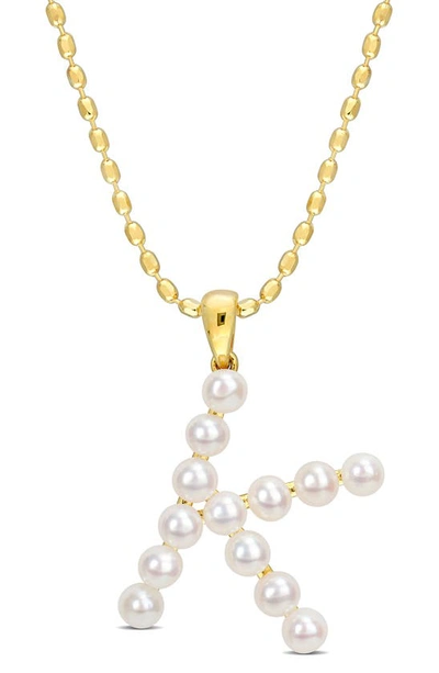 Delmar 3.5-4mm Freshwater Cultured Pearl Initial Pendant Necklace In Gold-k