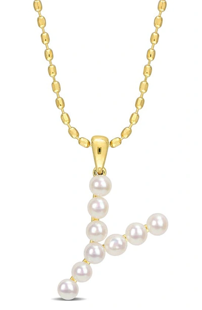 Delmar 3.5-4mm Freshwater Cultured Pearl Initial Pendant Necklace In Gold-y