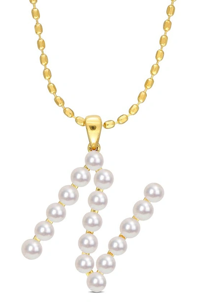 Delmar 3.5-4mm Freshwater Cultured Pearl Initial Pendant Necklace In Gold-n