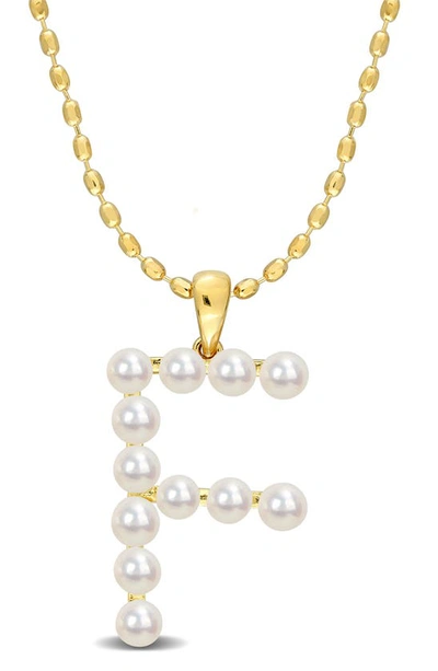 Delmar 3.5-4mm Freshwater Cultured Pearl Initial Pendant Necklace In Gold-f