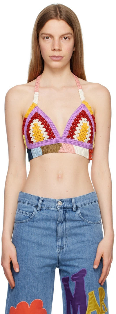 Marni Patch Cotton Bra-top In Multicolour