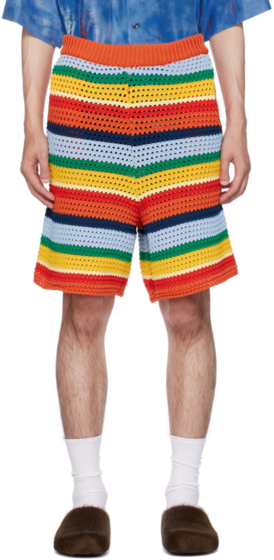 Marni Crochet-knit Striped Shorts In Multicolor