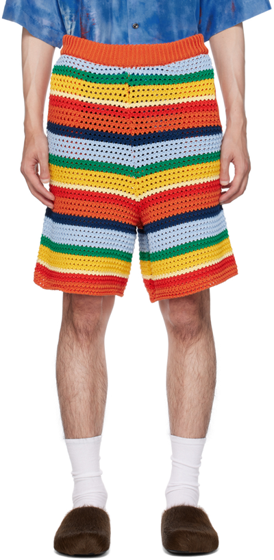 Marni Crochet-knit Striped Shorts In Red