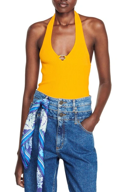 Sandro Donatien Halter Neck Top In Orange