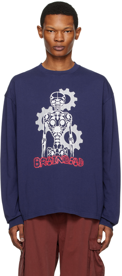 Brain Dead Navy Skeletal Gear Long Sleeve T-shirt In Blue