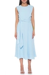 Alexia Admor Paris Sleeveless Asymmetric Tie Midi Dress In Halogen Blue