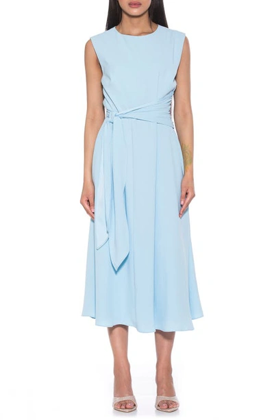 Alexia Admor Paris Sleeveless Asymmetric Tie Midi Dress In Halogen Blue
