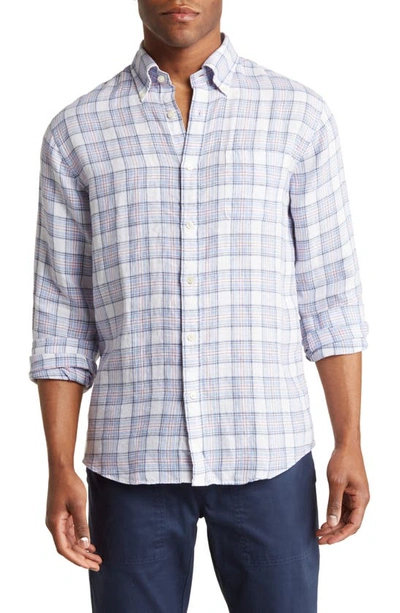 Brooks Brothers Regular Fit Plaid Linen Button-down Shirt In Tartan Blue Pink