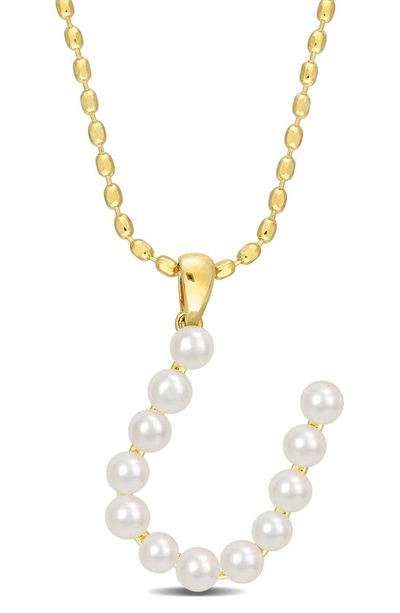 Delmar 3.5-4mm Freshwater Cultured Pearl Initial Pendant Necklace In Gold-u