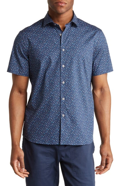 Perry Ellis Triangle Dot Short Sleeve Stretch Button-up Shirt In Sargasso Sea
