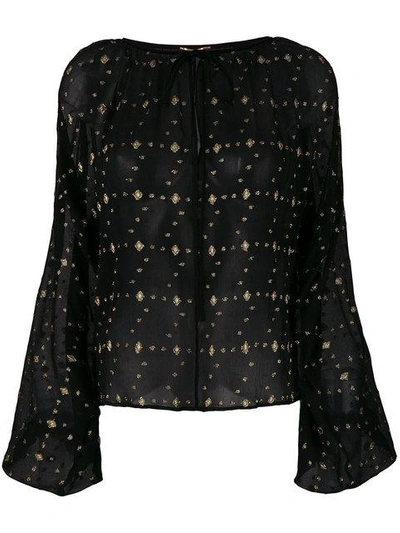 Saint Laurent Embroidered Sheer Blouse In Black