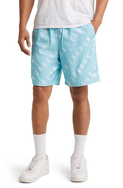 Jordan Mens  Essential Poolside Aop Shorts In Bleached Aqua/white