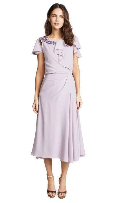 Zac Posen Ruffle Sleeve Dress In Lavender