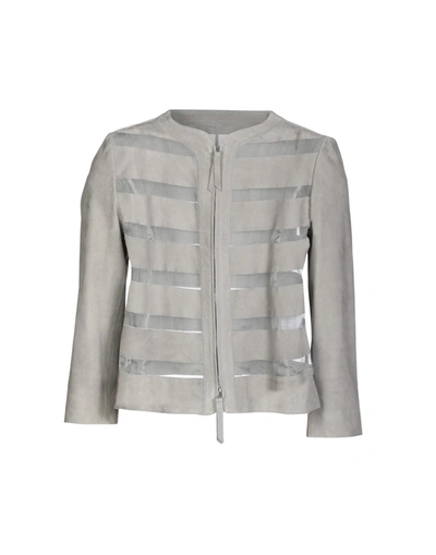 Armani Collezioni Leather Jacket In Grey