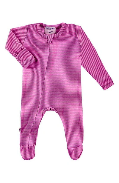 Paigelauren Babies'  Stripe Marble Rib Supima® Cotton Blend Footie In Magenta