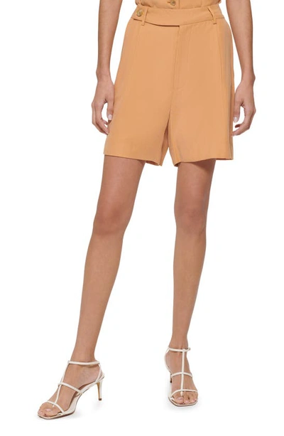 Dkny Frosted Twill Shorts In Brown