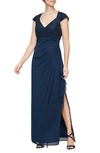 Alex Evenings Cap Sleeve Empire Waist Gown In Blue