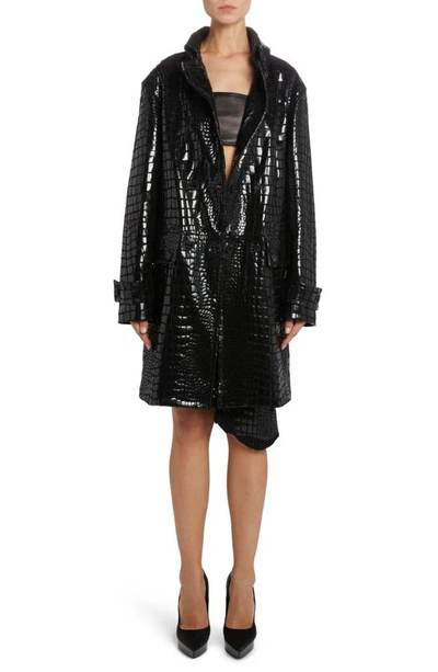 Tom Ford Croc Embossed Leather Coat In Black