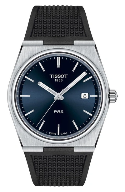 Tissot Men's Swiss Prx Black Rubber Strap Watch 40mm In Blue
