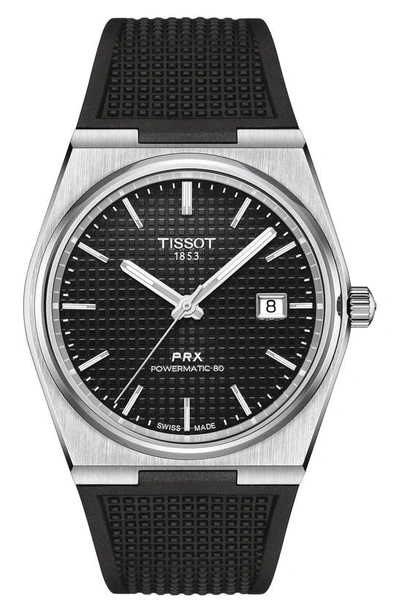 Tissot Prx Powermatic 80 Rubber Strap Watch, 40mm In Black