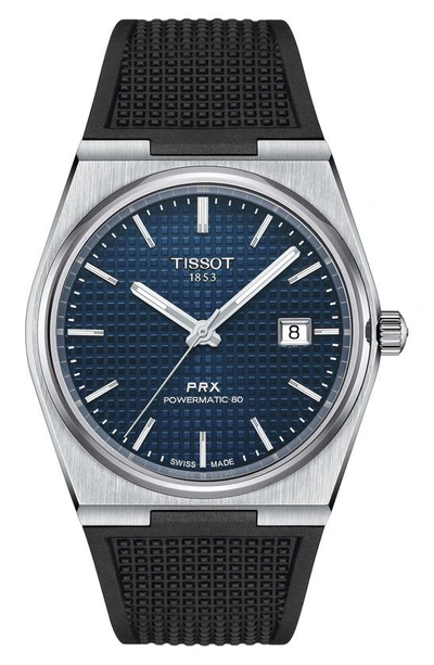 Tissot Men's Swiss Automatic Prx Black Rubber Strap Watch 40mm In Blue/black