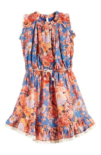 Zimmermann Kids' Devi Floral Sleeveless Flip Dress In Blue Floral