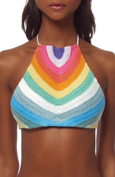 Mara Hoffman 'prismatic' Crochet Halter Bikini Top In Rainbow Multi