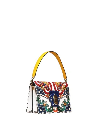 Dolce & Gabbana Lucia Shoulder Bag In Leather And Ayers Snakeskin With Appliqués In Gesso-giallo