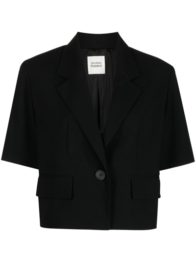 Studio Tomboy Short-sleeved Cropped Blazer In Black