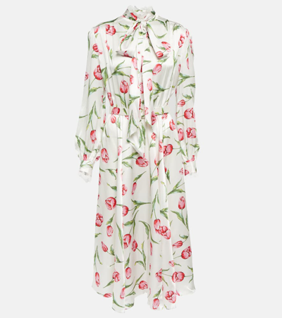 Rodarte Belted Floral-print Silk Dress In Pink